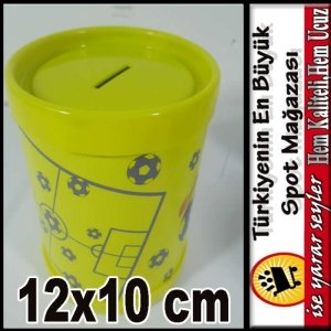 FIÇI TİPİ SARI LACİVERT DESEN PLASTİK KUMBARA