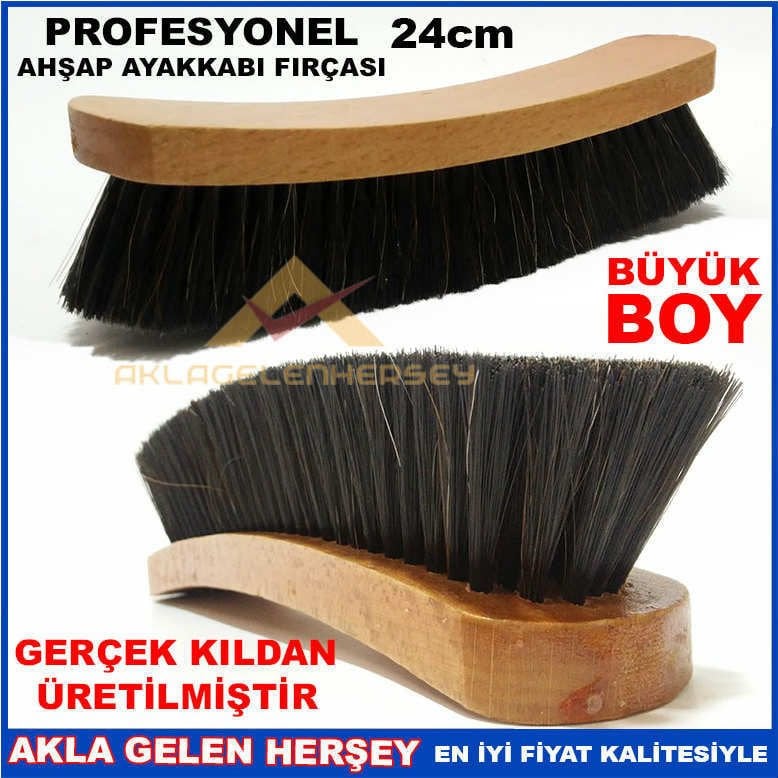 GERÇEK KIL BÜYÜK BOY AHŞAP AYAKKABI FIRÇASI 24cm