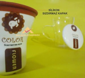 PORSELEN SÜZGEÇLİ CAM GÖVDELİ BİTKİ ÇAYI KUPASI