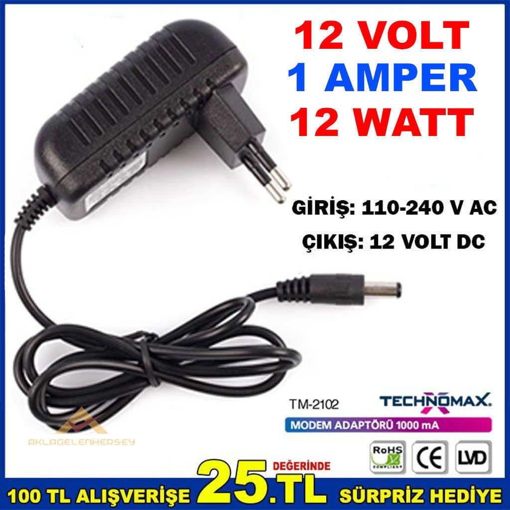 Ücretsiz Kargo 12 VOLT 1 AMPER 12 WATT MODEM ADAPTÖRÜ TM-2102
