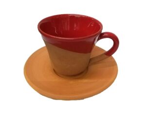 Natural Toprak Organik  Türk Kahve Fincan Seti  Desensiz tabak Tabak 6  cm Kırmızı 6 lı