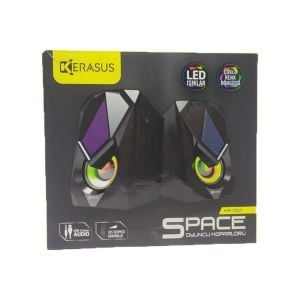 Kerasus Mini 2.0 USB Hoparlör Kr 1001 Ses Ayarlı Hoparlör Işıklı Bilgisayar Oyuncu Hoparlörü Siyah