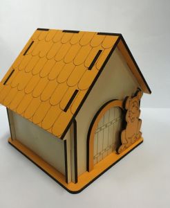 11x 11 x10 cm Ahşap Köpek Kulübesi Hav Hav Renkli Köpek Kumbara Bozulup Tekrardan Yapıştırılabilir