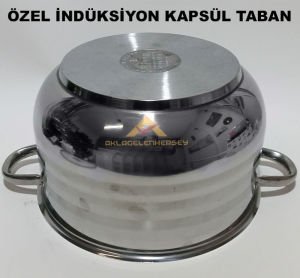 24cm İNDÜKSİYON KAPSÜL TABANLI ÇELİK KAPAKLI PASLANMAZ ÇELİK DERİN TENCERE