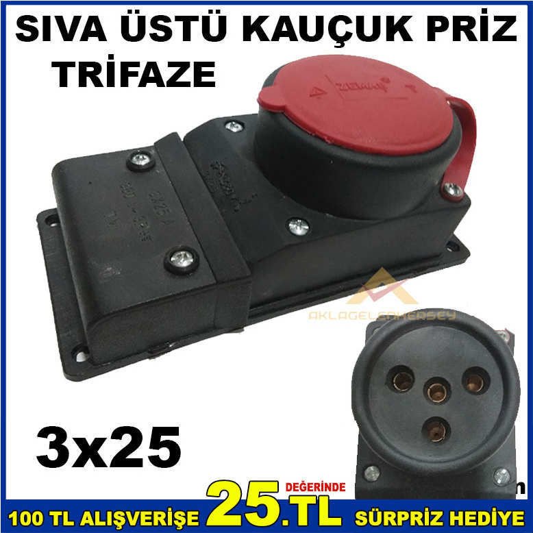 KAPAKLI SERİ SIVA ÜSTÜ TRİFAZE KAUÇUK PRİZ 3x25