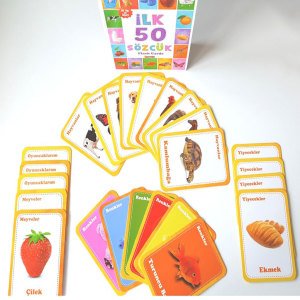 İlk 50 Sözcük Kartları Çocuklar İçin Eğitici ve Zeka Geliştirici Oyun Kartları Flash Cards