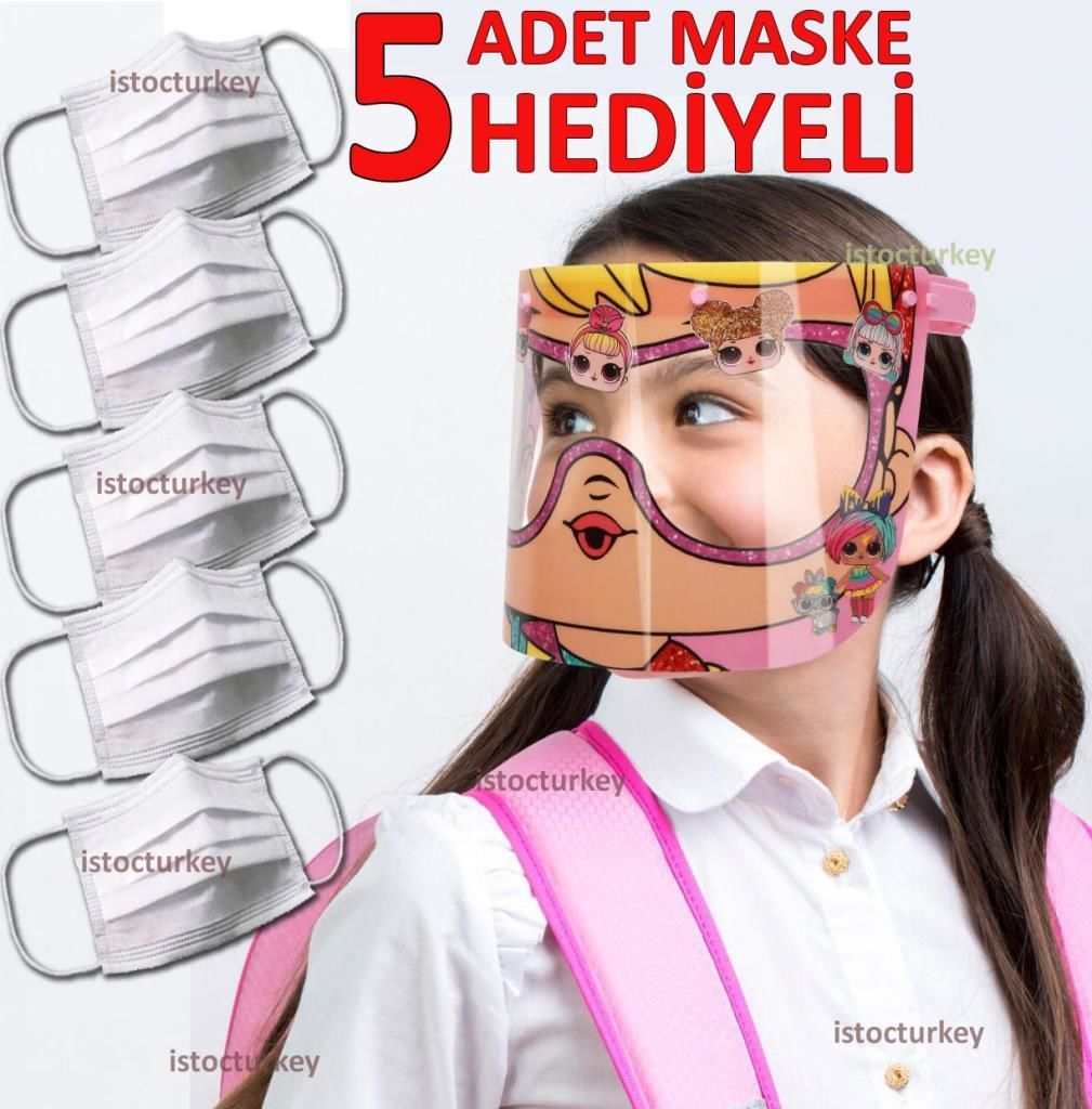 LaL Baby's Figürlü Yüz Koruyucu Çocuk Siperliği 5 Maske Hediyeli Koruyucu Camlı Sağlıklı Yaşam Seti