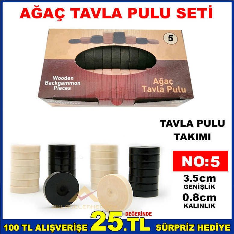35mm NATUREL AHŞAP AĞAÇ TAVLA PULU TAKIMI NO5