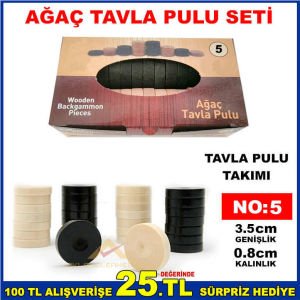 35mm NATUREL AHŞAP AĞAÇ TAVLA PULU TAKIMI NO5