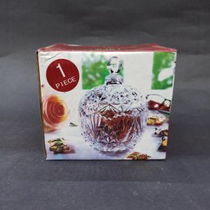 Dekoratif Şık Kendinden Desenli Kapaklı Kristal Kesme Cam Şekerlik 13.5x9.5 cm