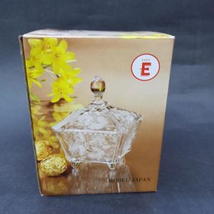 Dekoratif Şık Kapaklı Kristal Kesme Cam Şekerlik 14x10.5 cm
