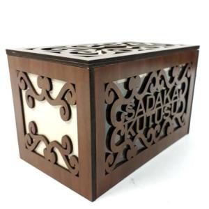 Büyük Boy Şeffaf Pencereli Ahşap Kilitli Sadaka Kutusu 22x13x14 Cm