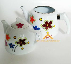 DESENLİ EMAYE ÇAYDANLIK PORSELEN DEMLİK ÇAY SETİ