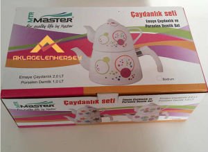 DESENLİ EMAYE ÇAYDANLIK PORSELEN DEMLİK ÇAY SETİ