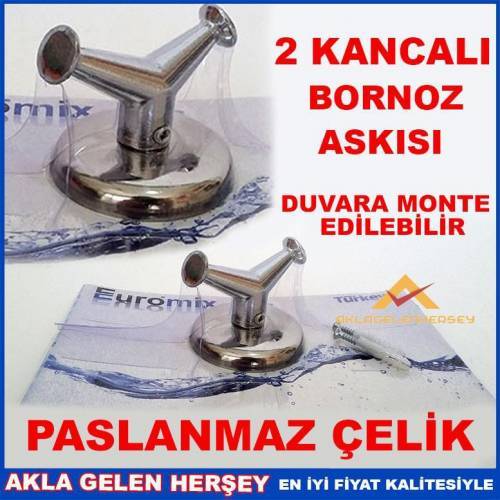 Paslanmaz Çelik 2 Kancalı Duvar Bornoz Askısı