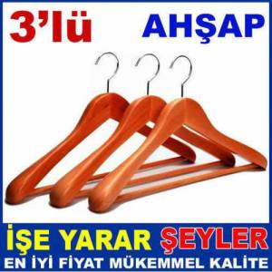 Kalite Ahşap Kancalı 44cm 3 Adet Kıyafet Askısı