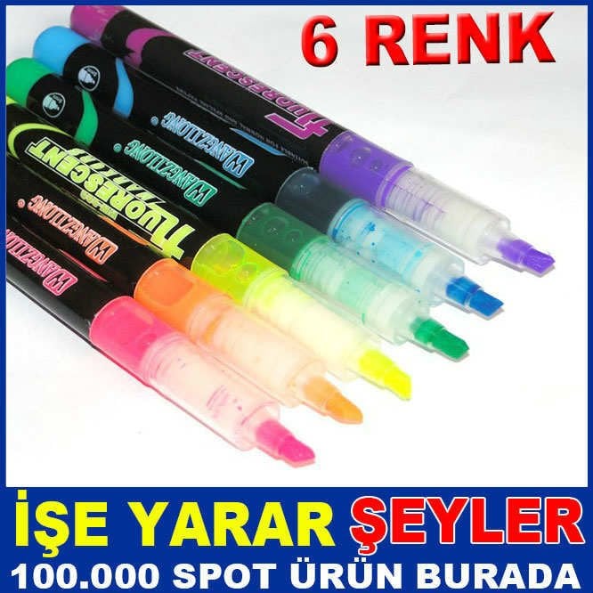 6 PARÇA FARKLI RENKLERDE FOSFORLU KALEM SETİ