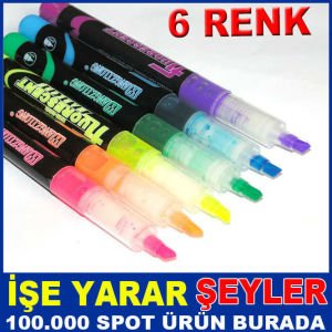 6 PARÇA FARKLI RENKLERDE FOSFORLU KALEM SETİ