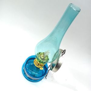 Dekoratif Şık Tasarımı ile Şeffaf Mavi Cam Gaz Lambası Kandil ( Lüküs Işık) 33 cm
