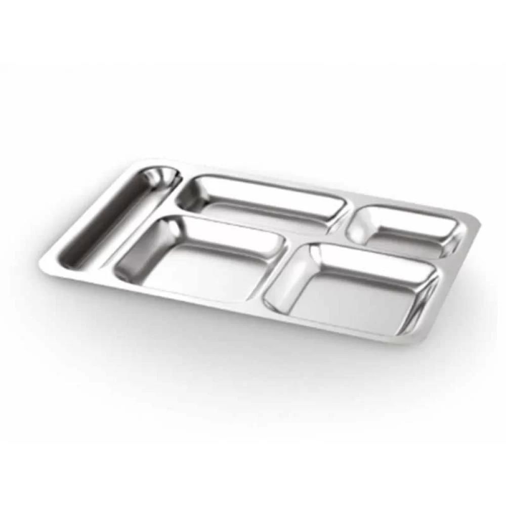 En iyi Kalite Paslanmaz Çelik 5 Bölmeli Metal Tabldot Tabağı 28x40cm Çizilmeye Dirençli Özel Cilalı