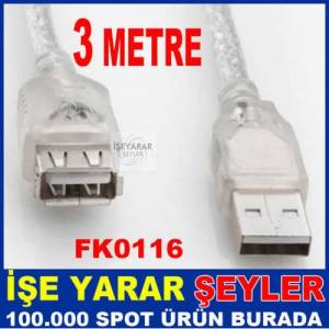 USB UZATMA KABLOSU ERKEK - DİŞİ SOKETLER 3 METRE