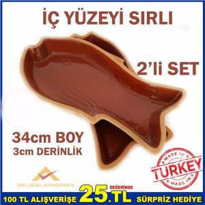 34cm 2'Lİ BÜYÜK TOPRAK GÜVEÇ LEVREK FIRIN TAVA -2