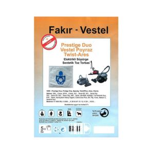 5 Adet FAKIR Prestige Duo, Vestel Poyraz, Twist-Ares Elektrikli Süpürgelerine Uygun Sağlıklı Uzun Ömürlü Bez Toz Torbası
