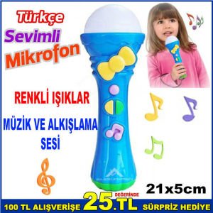 RENKLİ IŞIKLI MÜZİK VE ALKIŞ SESLİ SEVİMLİ MİKROFON 21x5cm BOYUTUNDA EĞİTİCİ-EĞLENDİRİCİ MİKROFON-1