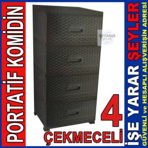 Hasır örgü görünümlü 4 çekmece komidin çok amaçlı 1.kalite plastikten yanları kapalı raddan komidin