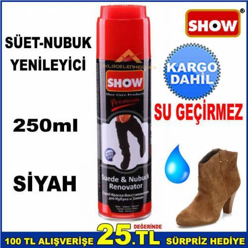 Siyah Süyet Boyası Su Geçirmez 250ml Süet, Nubuk Ayakkabı-Çanta-Mont Boyası Siyah Renk Sprey Boya