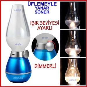 Retro Şarjlı Gece Lambası Işık Seviyesi Ayarlı Led Lamba Üflemeyle Yanıp Sönen Nostaljik İdare Lamba