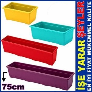 Plastikten Üretim 75cm Dikdörtgen Renkli Plastik Balkon Saksısı Rengarenk Çiçek Saksıları