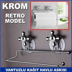 Krom Kaplama Retro Musluk Başı Modeli Vantuzlu Dekoratif Kağıt Havlu Askısı - Havluluk