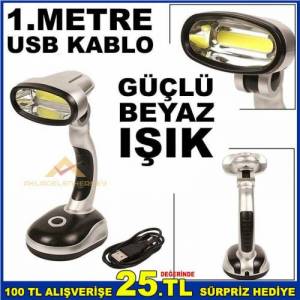 Portatif Ders Çalışma Lambası Usb+Pille Yanan Cob Led Oynar Başlı Masa Lambası Kitap Okuma Lambası