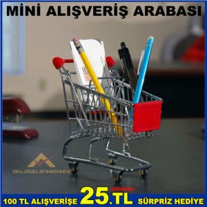 MİNİ GERÇEKÇİ ALIŞVERİŞ MARKET ARABASI ŞEKLİNDE DEKORATİF KALEMLİK
