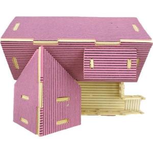 ER038 Eğitici 3D Mor Çatılı Ahşap Ev Maketi