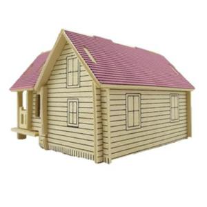 ER038 Eğitici 3D Mor Çatılı Ahşap Ev Maketi