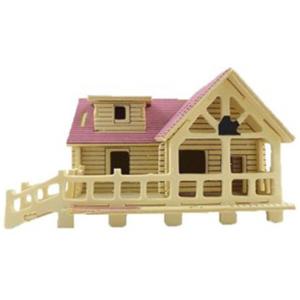 ER038 Eğitici 3D Mor Çatılı Ahşap Ev Maketi