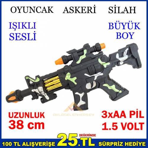 Büyük Boy 38cm Işıklı Sesli Oyuncak Askeri Silah