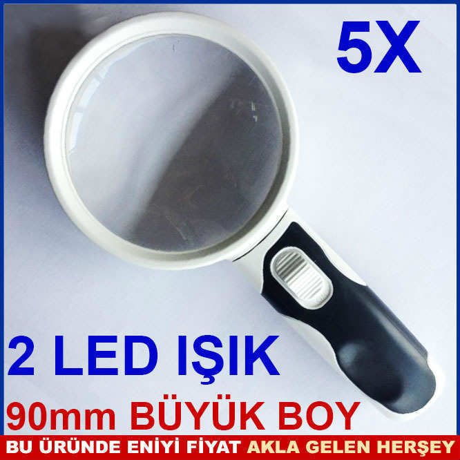 2 LENS ÇİFT MERCEKLİ 5X PROFESYONEL IŞIKLI BÜYÜTEÇ