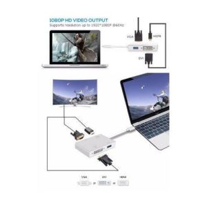 Type-C 4ın1 Macbook HDMI-VGA-DVI-USB Çevirici Dönüştürücü Adaptör