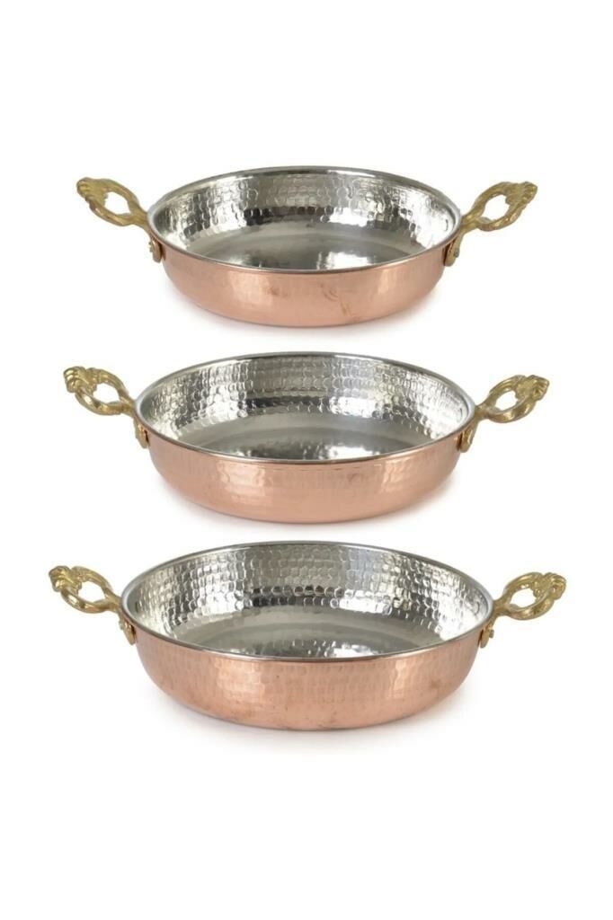 3lü Set Bakır Sahan Seti 14-16-18cm Üçlü Omlet Yumurta Tavası Çekiç Dövme Sahanları