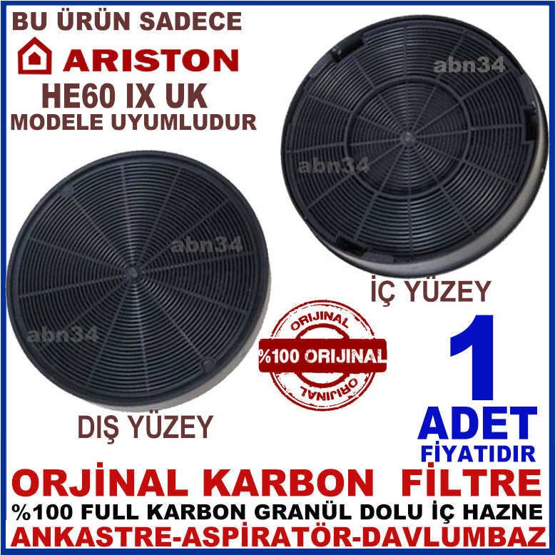 ARİSTON ANKASTRE DAVLUMBAZ FİLTRESİ ARİSTON HE60 IX UK MODEL DAVLUMBAZ İÇİN GRANÜL KARBONLU FİLTRE