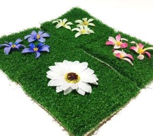 12x12 cm Boyutunda 4 Adet Çicekli Yapay Çim Maket Çim Tabakası Dekoratif Çeşitli Çicekli Çim