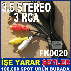 3.5 STEREO JAK - 3 RCA SES VE VIDEO KABLOSU