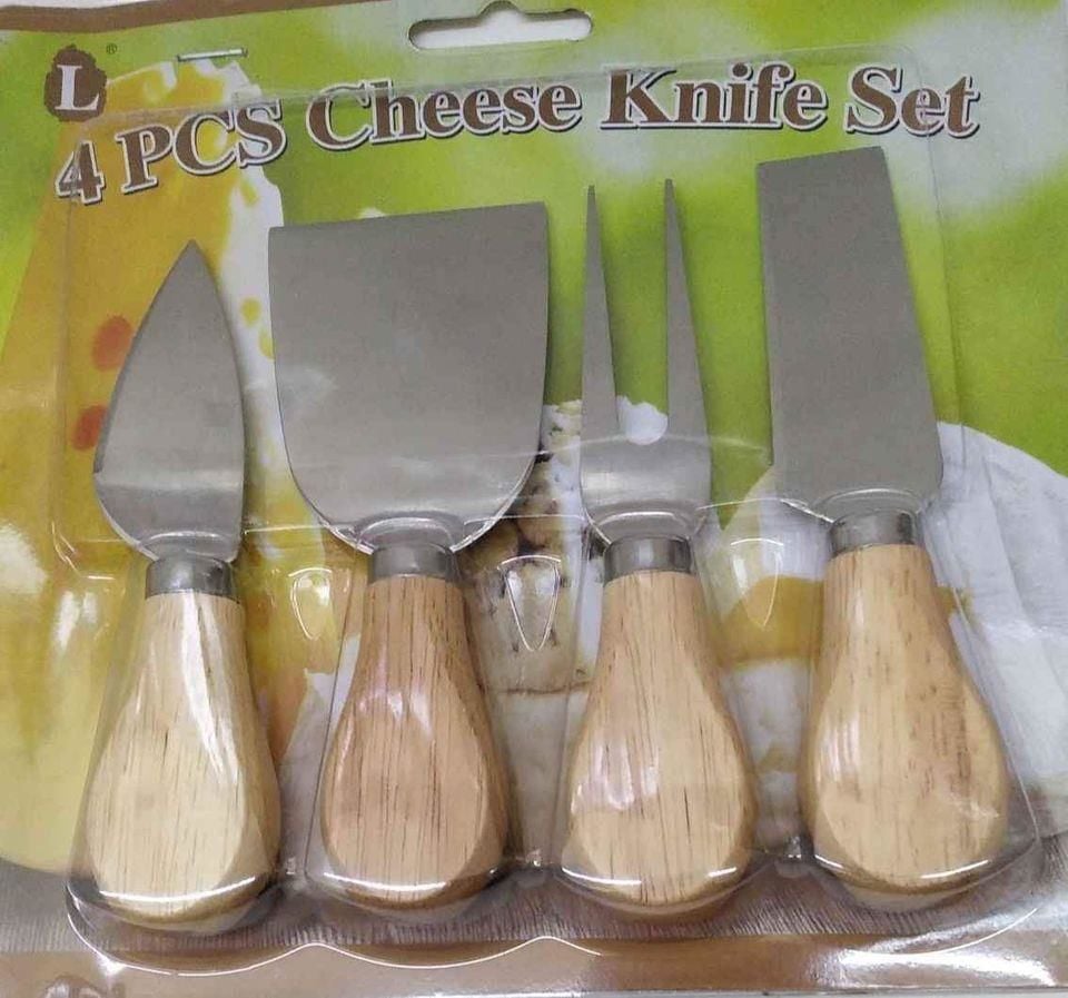 4 PCS CHEESE Knife Set Meşe Bambu Peynir Kesici Bıçak Dilimleme Seti 4 Adet D-Raf