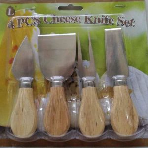 4 PCS CHEESE Knife Set Meşe Bambu Peynir Kesici Bıçak Dilimleme Seti 4 Adet D-Raf