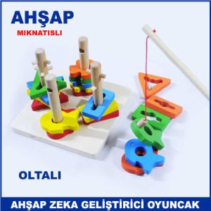 22 Parça Ahşap Mıknatıslı ve Oltalı Çocuklar İçin Zeka Geliştirme Oyuncağı