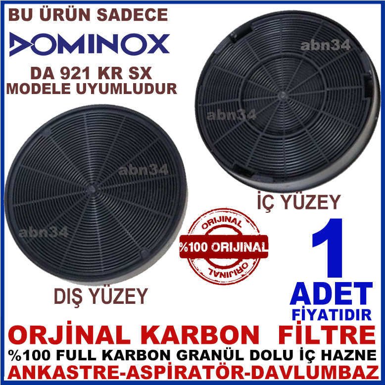 DOMINOX ANKASTRE DAVLUMBAZ FİLTRESİ DA 921 KR SX MODEL DAVLUMBAZ İÇİN GRANÜL KARBONLU FİLTRE