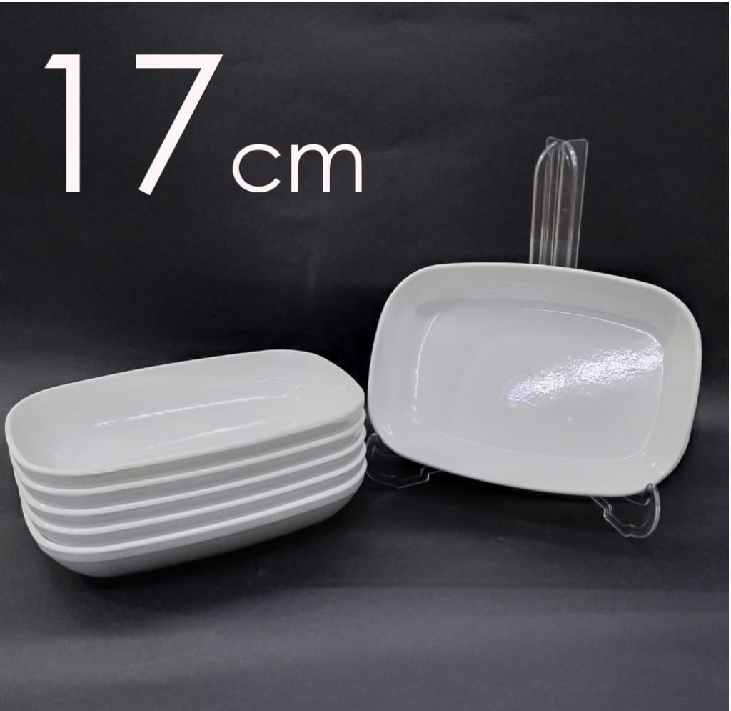 12 Adet Beyaz Melamin Kayık Tabak 17x12cm OrtaBoy Salata Tabağı Günübirlik Hesaplı Oval Kare Servis